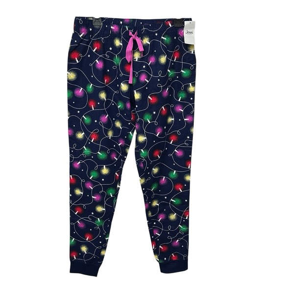 Jenni Other - Jenni Women's Cotton Flannel Plaid Pajama Pants Navy Xmas Light Size Small